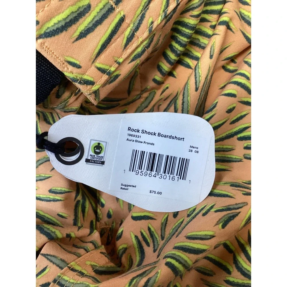 Prana Rock Shock Boardshorts Aura Glow Fronds Orange Green Mens 28 8 Inseam NEW